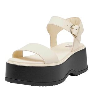 Sorel Cream Ankle-Strap Platform Mules with Black Sole